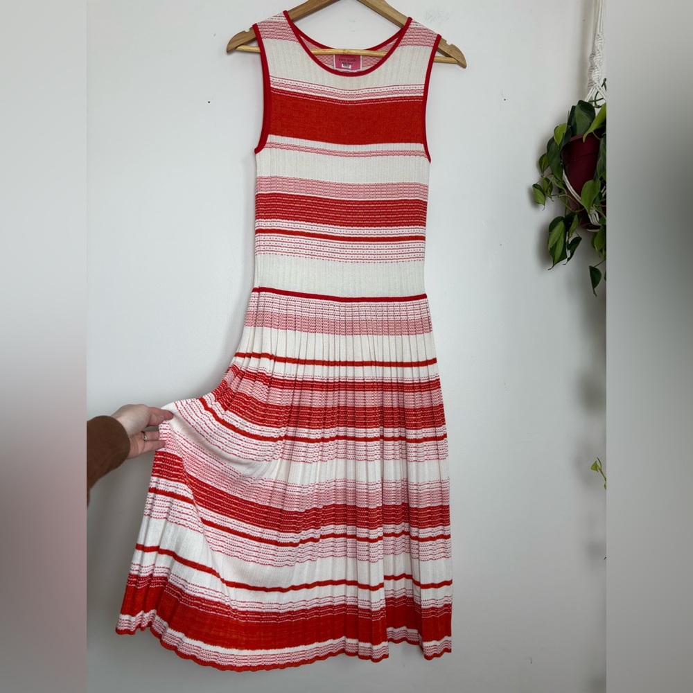 Kate Spade New York Striped Sleeveless Woven Knit Pleated Sweater Dress - Picture 4 of 8